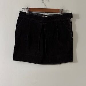 Madewell Corduroy Black Pleated Front Pockets Side Zipper Mini Skirt Size 28